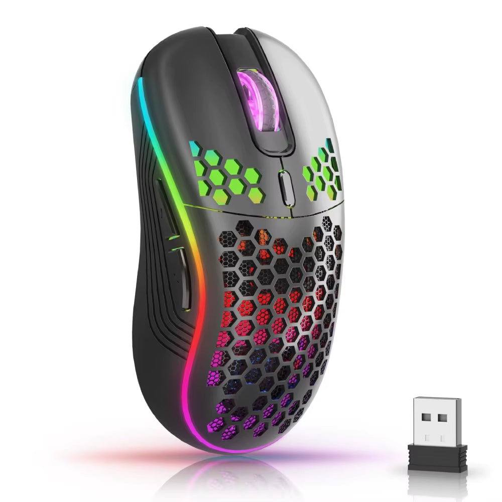 Ergonomic 2.4G Wireless Gaming Mouse - RGB Backlit, 6 Buttons, 3-Speed DPI, Type C Rechargeable Honeycomb Design