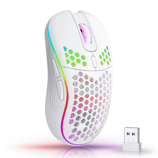 Ergonomic 2.4G Wireless Gaming Mouse - RGB Backlit, 6 Buttons, 3-Speed DPI, Type C Rechargeable Honeycomb Design